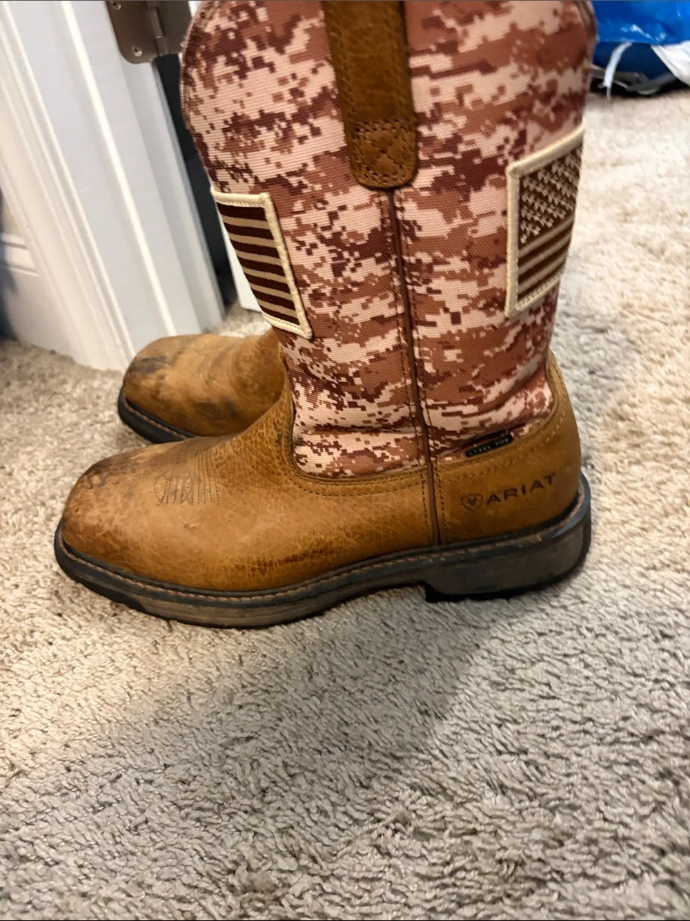 Ariat Brown Leather Work Boots with Digital Camo Shaft Steel Toe